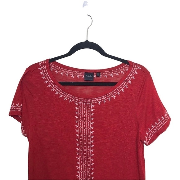 Rafaella Red Short Sleeve Embroidered Tee T Shirt - Picture 3 of 9